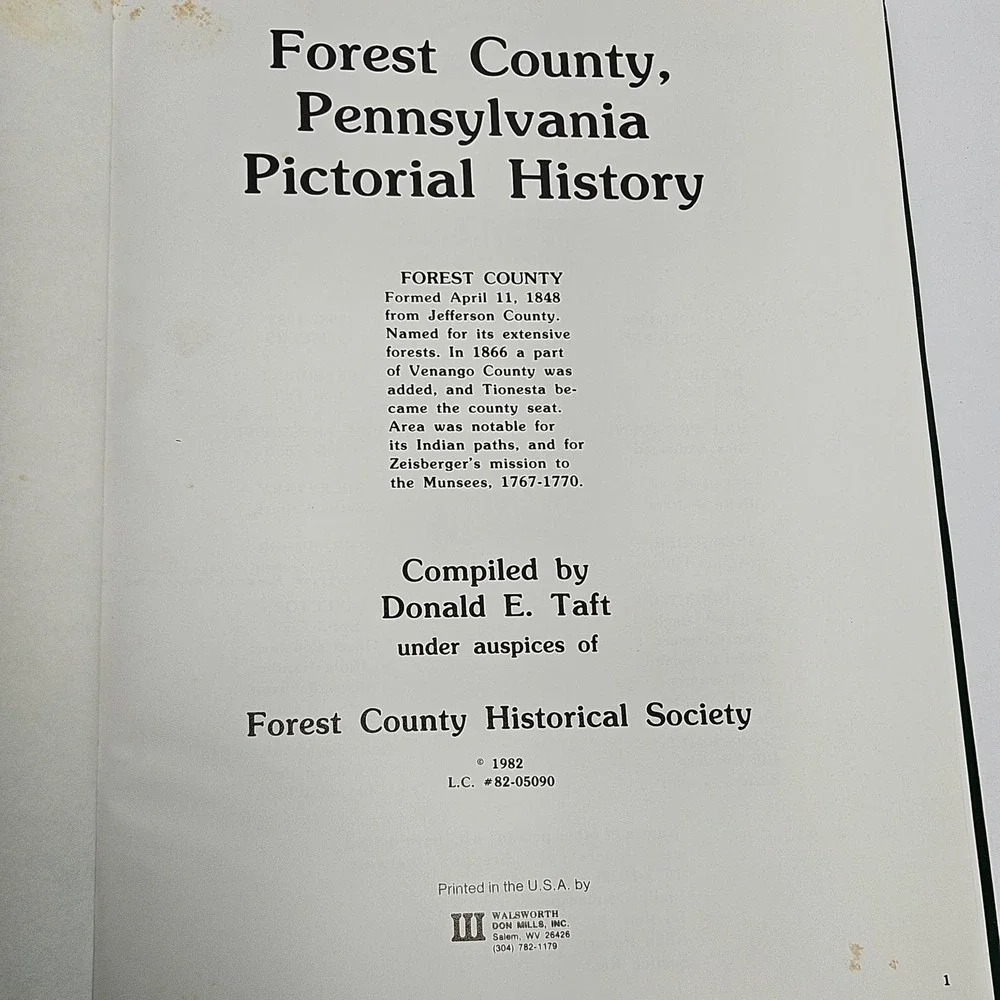 Forest County Pennsylvania Pictorial History 1982 Donald E Taft Hardcover Book
